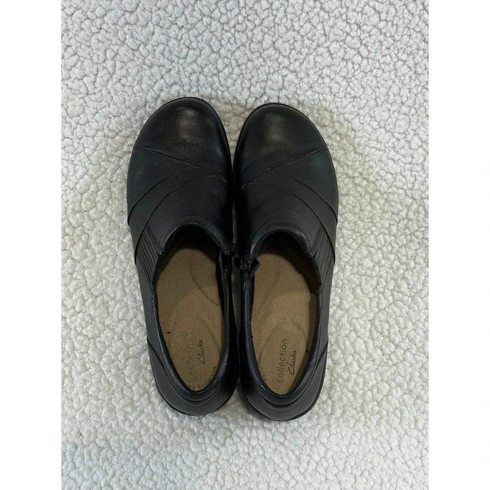 Clarks Collection Womens Black Leather Zip Loafers Shoes 261087894065 Size‎ 9
